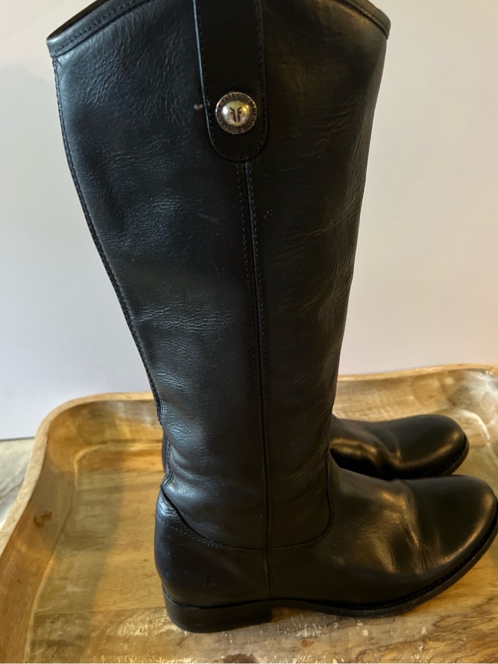 Frye Black Leather Mid-Calf Riding Boots